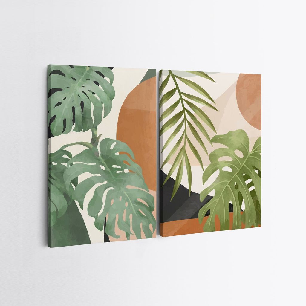 Falikép szett, 2 db, levelek, zöld - barna - fehér, 50x70 cm - Butopêa akciós termékkép 1